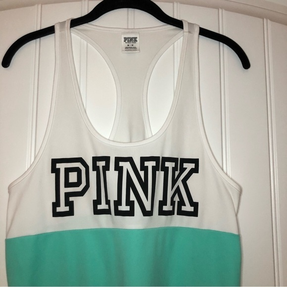 PINK Victoria’s Secret Green & White Tank Top Size Medium - Picture 2 of 9